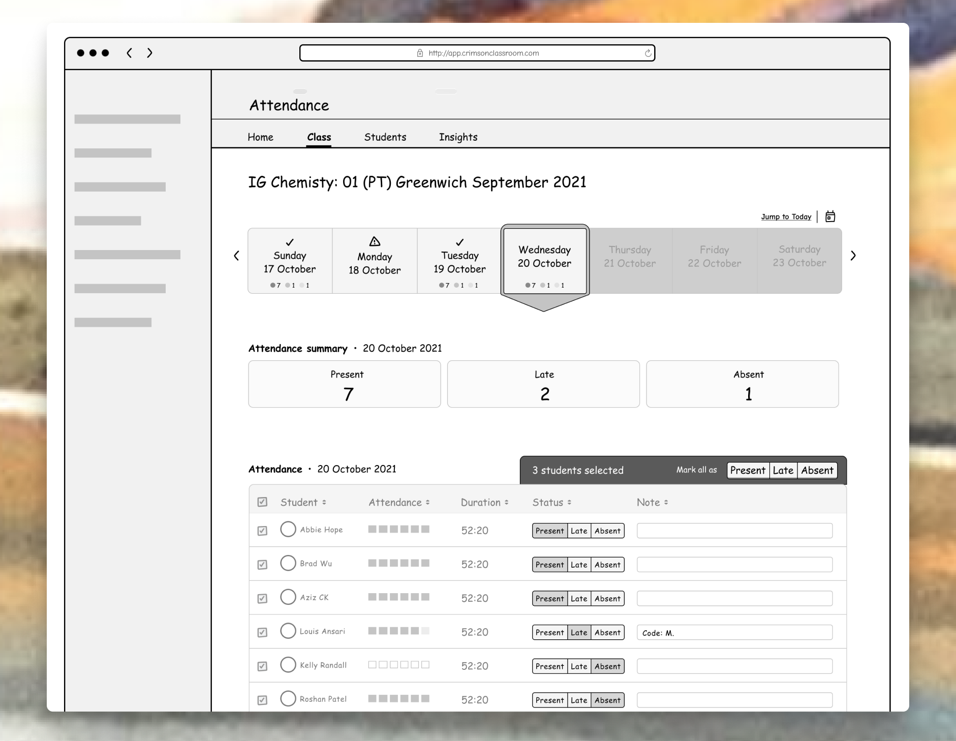 Attendance overlay design